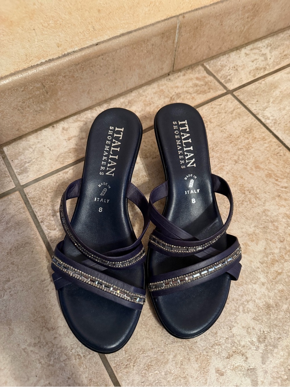 Italian Shoemakers Navy Beaded Slip-On Mules